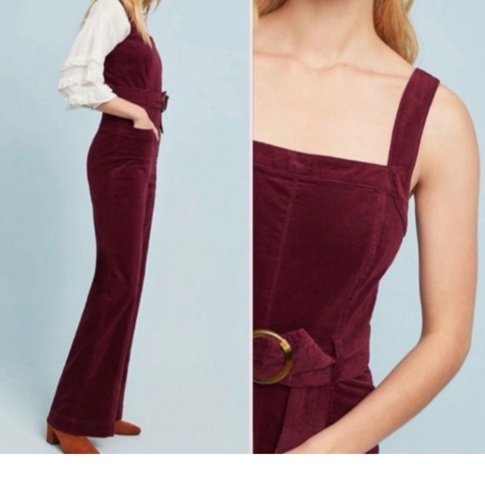 Pilcro & the Letterpress Maroon Velvet Overalls